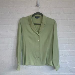 Lands End Sage Button Down Silk Blouse